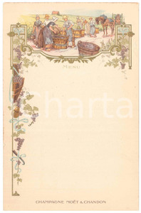 Oggetto da collezione cartaceo 1910 ca CHAMPAGNE MOET & CHANDON MenÃ¹ raccolta uva  15x24 cm 1
