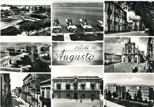 Cartolina originale da collezione 1957 AUGUSTA SR Chiesa Santa Maria Assunta  Porto  Municipio  Cartolina FG 1