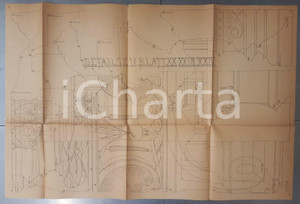 Stampa, bozzetto originale 1900 ca GERMANIA ARCHITETTURA Elementi di costruzioni 2 Tavola illustrata 1