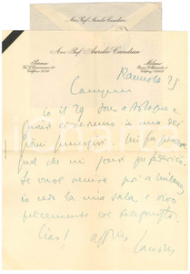 Autografo originale 1938 PARMA Lettera Aurelio CANDIAN per appuntamento a Bologna Autografo 1