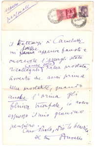 Autografo originale 1963 VIAROLO Aurelio CANDIAN entusiasta del libro di DE MARSICO Autografo 1