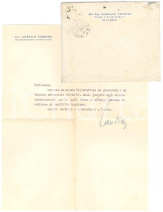 Autografo originale 1956 MILANO Lettera prof. Aurelio CANDIAN  Problemi di salute  Autografo 1