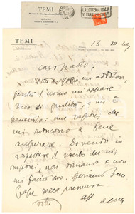 Autografo originale 1947 MILANO RIvista TEMI   Lettera Aurelio CANDIAN a un amico  Autografo 1