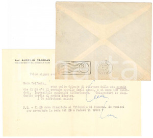 Autografo originale 1954 MILANO Lettera Aurelio CANDIAN  Sessione di esami in arrivo Autografo 1