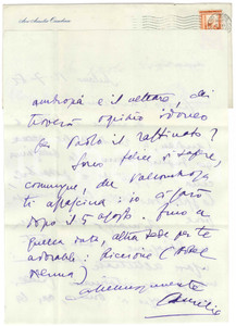 Autografo originale 1952 MILANO Lettera Aurelio CANDIAN  Ringraziamenti a un amico Autografo 1