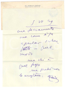 Autografo originale 1949 MILANO Aurelio CANDIAN  PerchÃ© non arrestano quel fesso? Autografo 1
