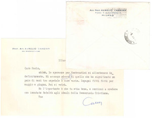 Autografo originale 1963 MILANO Aurelio CANDIAN  e un calendario fitto di impegni  Autografo 1