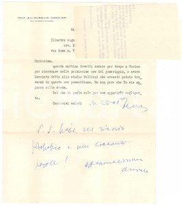 Autografo originale 1963 MILANO Lettera Aurelio CANDIAN su appuntamento con un amico Autografo 1