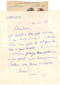 Autografo originale 1947 MILANO Aurelio CANDIAN alla ricerca di vino inchiostro viola  Autografo 1