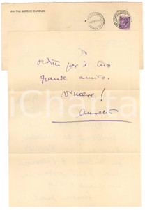 Autografo originale 1955 MILANO Lettera Aurelio CANDIAN a un amico per incontro  Autografo 1
