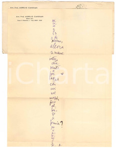Autografo originale 1953 MILANO Lettera Aurelio CANDIAN a un amico  Invito a Pasqua Autografo 1