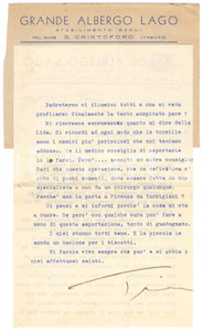 Autografo originale 1943 SAN CRISTOFORO AL LAGO Gianna PEDERZINI lontana dalla politica AUTOGRAFO 1