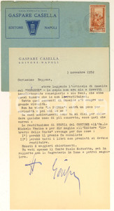 Autografo originale 1952 NAPOLI Gaspare CASELLA sulla restituzione del libro di Vocino Autografo 1