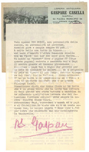 Autografo originale 1957 NAPOLI Lettera editore Gaspare CASELLA a un amico  Autografo 1