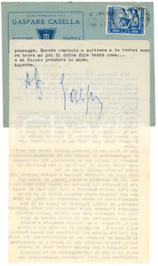 Autografo originale 1956 NAPOLI Lettera Gaspare CASELLA per libri sulle porcellane Autografo 1