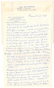 Autografo originale 1968 FIRENZE Lettera Ugo STOPPATO su genealogia di famiglia AUTOGRAFO 1