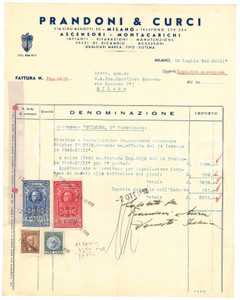 Documento originale, autentico 1940 MILANO Ascensori PRANDONI E CURCI Fattura per ascensore STIGLER 22x28 cm 1