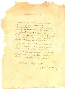 Autografo originale 1898 CATANIA Alfio BELLUSO  Paesaggio siculo  Poesia AUTOGRAFA INEDITA ? 1