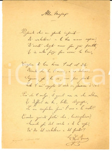 Autografo originale 1899 AGRIGENTO Letterio LIZIO BRUNO Alla Musa  Poesia AUTOGRAFA INEDITA ? 1