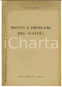 Libro, pubblicazione d epoca 1950 Aldo VALLONE Motivi e problemi del CaffÃ¨  Estratto da Studium 12 pp. 1