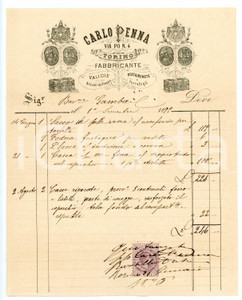 Documento originale, autentico 1896 TORINO Via Po  Carlo PENNA Fabbricante di valigie Fattura intestata 1