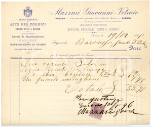 Documento originale, autentico 1896 TORINO Galleria Natta  Giovanni MAZZURI Vetraio Fattura con marca 1