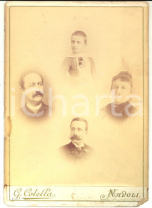 1890 ca NAPOLI Ritratto di famiglia con montaggio volti *Foto G. COLELLA 18x24 Fotografia d'epoca, su cartoncino rigido. CONDIZIONI: FAIR (lieve piegatura angolare e tracce di umidit&agrave;)FORMATO: 18x24 cm    originale e autentica 1