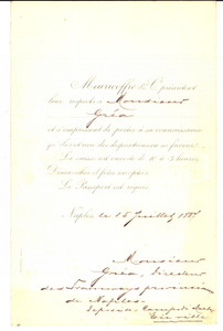 1887 NAPOLI Banca MEURICOFFRE & C. - Lettera a un correntista per deposito Documento d'epoca a stampa, con inserti manoscritti.PAGINE: 4 (3 bianche)CONDIZIONI: POOR (piegatura centrale d'epoca e lieve brunitura marginale).    originale e autentica 1