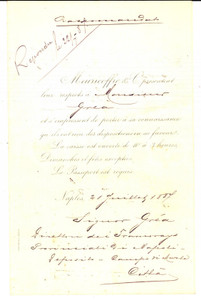 1887 NAPOLI Banca MEURICOFFRE & C. - Lettera a correntista per deposito Documento d'epoca a stampa, con inserti manoscritti.PAGINE: 4 (3 bianche)CONDIZIONI: POOR (piegatura centrale d'epoca e bruniture).    originale e autentica 1