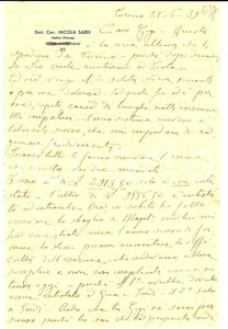 1939 TORINO Lettera dott. Nicola SARDI su questioni economiche familiari Lettera su carta intestata.CONDIZIONI: FAIR (piegature d'epoca)PAGINE: 1 (2 facciate)     originale e autentica 1
