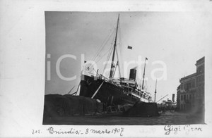 Fotografia d epoca originale 1907 BRINDISI Piroscafo Bohemia del Lloyd ancorato al porto Fotocartolina 1