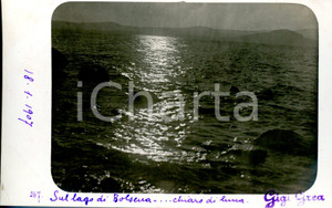 Fotografia d epoca originale 1907 Chiaro di luna sul LAGO DI BOLSENA Fotocartolina 1