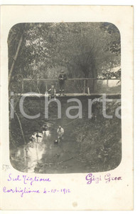 1912 CORTIGLIONE (AT) Bambini giocano lungo il fiume TIGLIONE *Fotocartolina