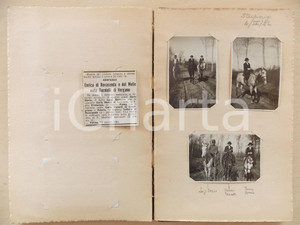 1922 AREA TORINO Amazzone Fanny VIALARDI DI SANDIGLIANO - Album foto RARO 48 pp. Raro e pregevole album fotografico, che mostra la celebre cavallerizza e amazzone Fanny Tornielli (sposata Vialardi di Sandigliano) durante varie escursioni a cavallo con i membri della famiglia.Le prime pagine contengono tre immagini estratte da riviste; le altre sono 66 fotografie originali di formato 6/7 x5 cm (3-4 per pagina).Le fotografie sono scattate nelle localit&agrave; della Val Sangone, Drosso, Stupinigi e La Mandria.Sono identificabili, anche con l'ausilio delle didascalie originali, Fanny Tornielli e il marito Carlo Vialardi di Sandigliano, Teresa Gromis, Maria Diatto, Luigi Incisa, Valeria Tornielli e il marito Conte di Rovasenda.CONDIZIONI: FAIR (buone condizioni interne, qualche residuo di colla alle prime pagine)FORMATO: 12x19 cm (album); 6x5 cm (fotografie)PAGINE: 48     originale e autentica 1
