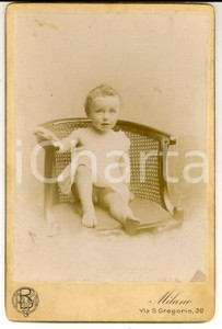 Fotografia d epoca originale 1890 ca MILANO Ritratto di Luigi LEGNANI bambino su sedia Foto VINTAGE 11x16 1