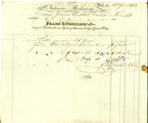 Documento originale, autentico 1833 WIEN Libreria FRANZ D. FROHLICH & Comp.  Interims Rechnung  Fattura 1