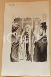 1955 ca BOZZETTO ORIGINALE Concubina si spoglia del burqa *Illustrazione CESI