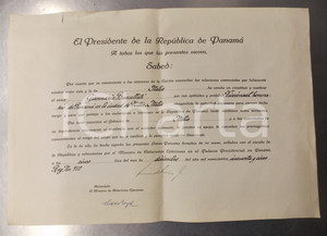 Documento originale, autentico 1955 PANAMA Diploma di nomina Gianmaria BUCCELLATI viceconsole onorario a Milano 1
