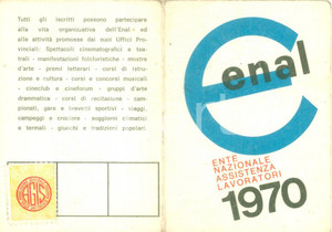 Oggetto da collezione cartaceo 1970 GENOVA Tessera ENAL Ente Nazionale Assistenza Lavoratori Circolo BOTTINO 1