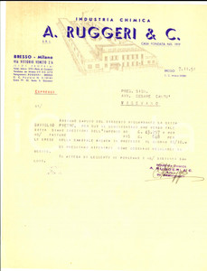 Documento originale, autentico 1951 BRESSO MI Industria chimica A. RUGGERI & C. su fallimento Pietro GAVIGLIO 1