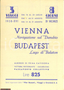 Materiale pubblicitario d’epoca 1938 MILANO Agenzia PIER BUSSETI  Opuscolo viaggi VIENNA BUDAPEST 1