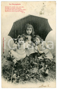 1903 FRANCE HUMOUR Le Parapluie - La grande soeur - Postcard A. BERGERET CPA  Cartolina postale d'epoca, viaggiata.EDITORE: A. Bergeret - Nancy FAIR/discreto piccola impressione di inchiostro al verso; lievi macchie Formato: 9x14 cm originale e autentica 1
