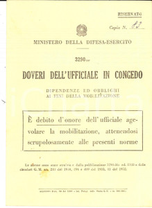 Documento originale, autentico 1960 ca MINISTERO DELLA DIFESAESERCITO Doveri dell ufficiale in congedo 1