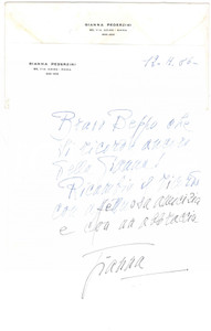 Autografo originale 1986 ROMA Gianna PEDERZINI  Lettera a un amico  Autografo 1