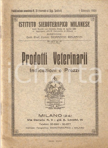 Materiale pubblicitario d’epoca 1926 MILANO Istituto SIEROTERAPICO Prodotti veterinari Listino prezzi 1