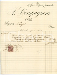 Documento originale, autentico 1893 MILANO Corso Vittorio Emanuele  Atelier A. COMPAGNONI Fattura intestata 1