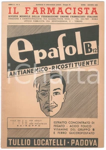Giornale, rivista storica 1956 IL FARMACISTA Anno X n. 8  EPAFOL B12 Tullio LOCATELLI Rivista mensile 1