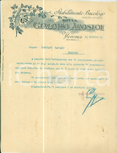 Documento originale, autentico 1929 ASCOLI PICENO Ditta Giacomo APOSTOLI Stabilimento Bacologico Fattura 1