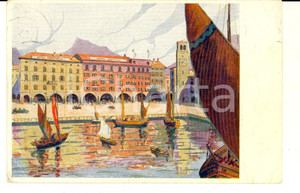Cartolina originale da collezione 1930 RIVA DEL GARDA TN Hotel Pensione CENTRALE Cartolina ILLUSTRATA FP VG 1
