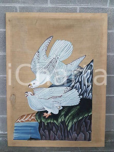1975 CINA VINTAGE Rapaci sulla scogliera - quadro 85 X 114,7 cm